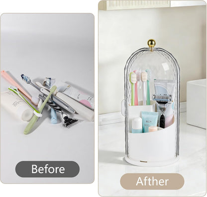 Toothbrush Holder with Cover for Bathroom Countertop, Organizer, White
