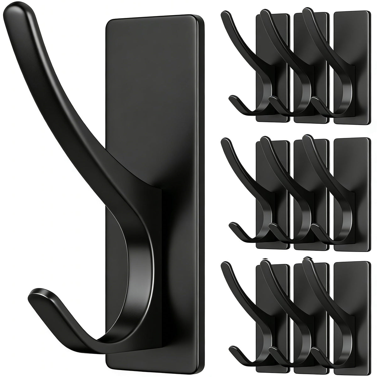 pickpiff Matt Black Self-Adhesive Hook, 13LB Hanger for Coat/Towel, 4-Pack