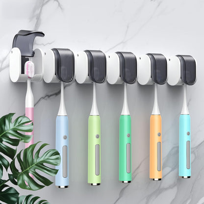 4 Pcs Toothbrush Holders Wall Mounted, Single Slot Design, Shower Self Adhesive Wall Mounted Toothbrush Holder with Cover, Waterproof and Dustproof, Suitable for Bathroom, Family, Travel (Grey)