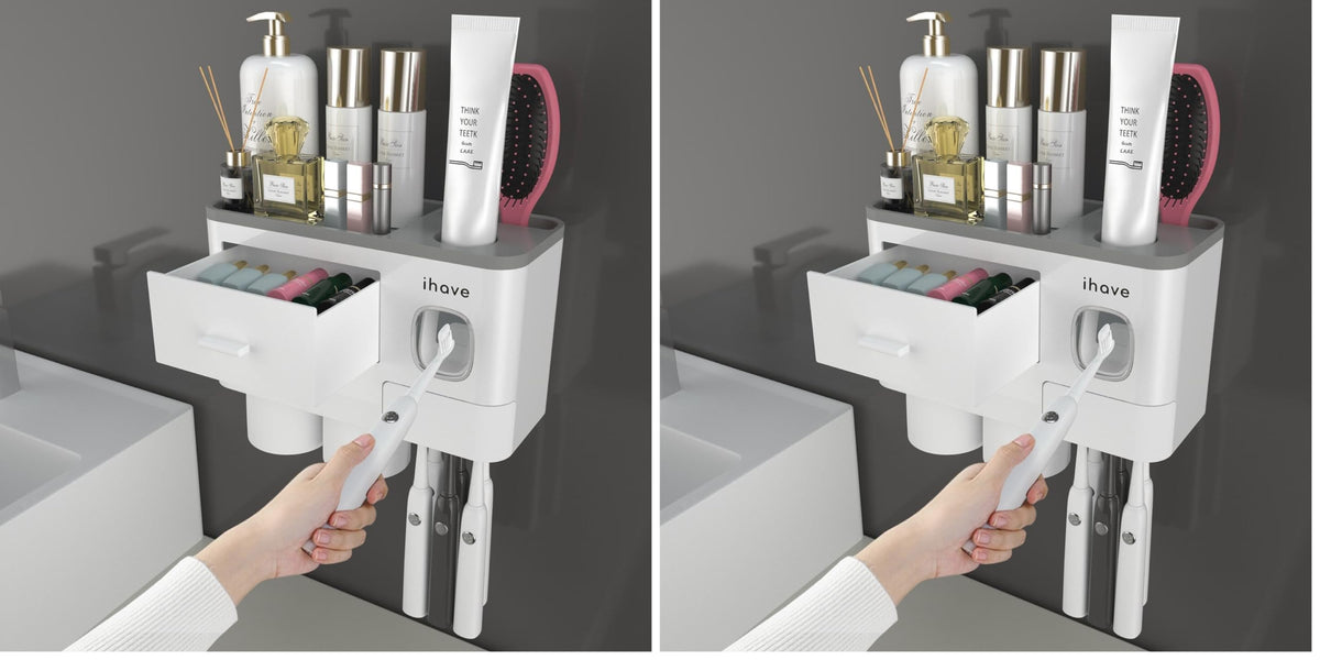 iHave Toothbrush Holders Wall Mounted with Toothpaste Dispenser & 2 Cups