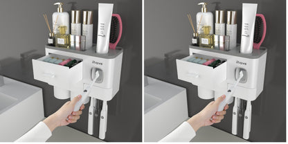iHave Toothbrush Holders Wall Mounted with Toothpaste Dispenser & 2 Cups