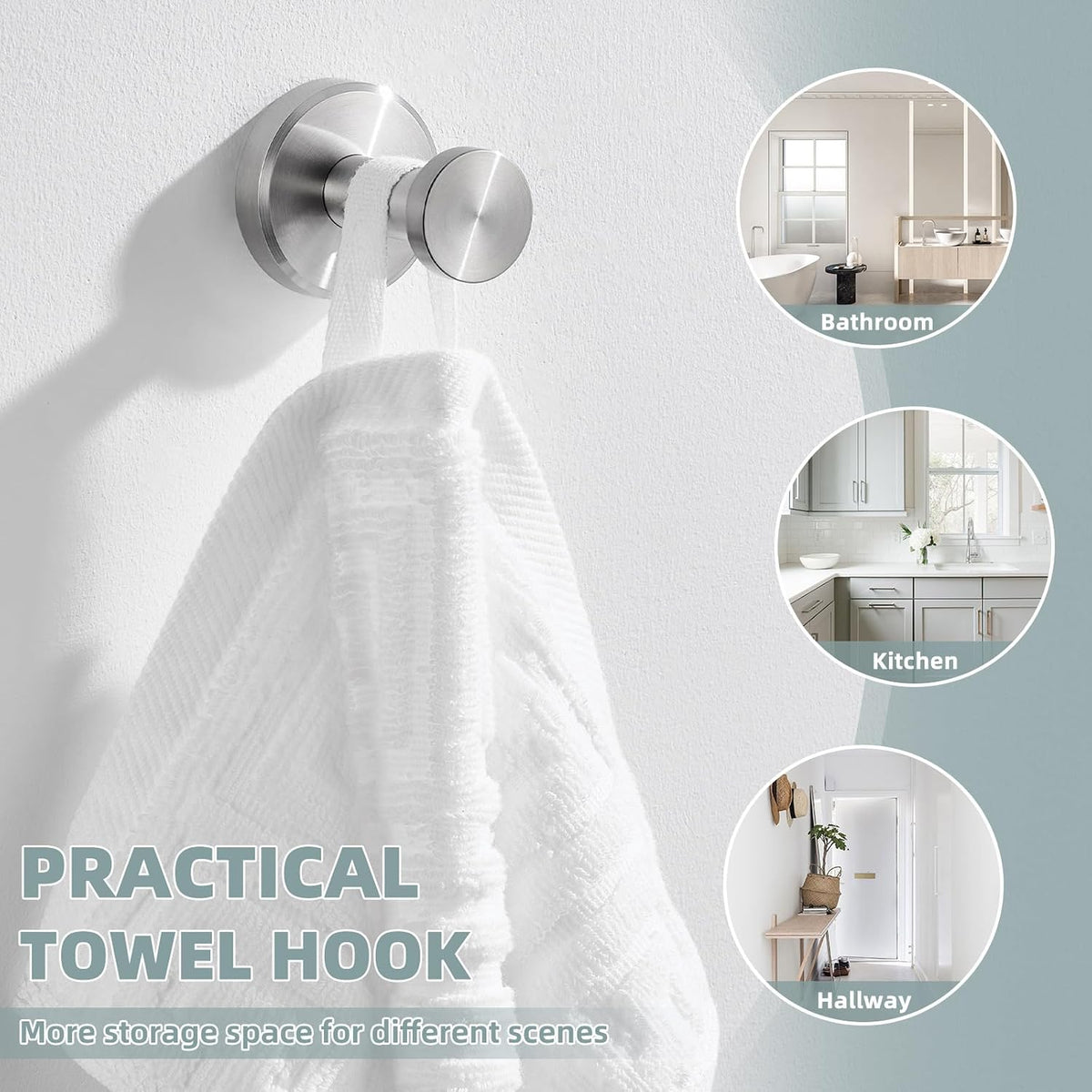 APLusee Towel Hook, Brushed Nickel, 304 Stainless Steel, Wall Mount