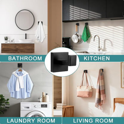 4 Pack Black Towel Hook, Stainless Steel Wall Hooks for Bathrooms