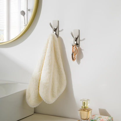 Self Adhesive Towel Hooks: Extra Strong 13LB, Stainless Hook for Hanging Loofah, Towels, Coat, Bath Robe Bathroom Shower, Brushed Nickel, 4 Pack