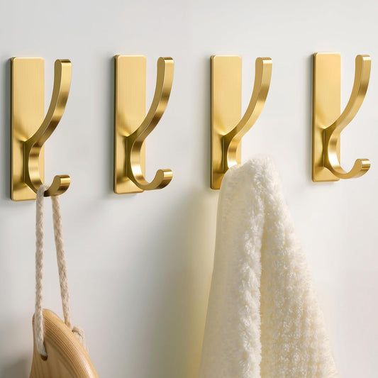 pickpiff Adhesive Wall Hooks for Coat/Towel, Hold 13LB, Gold 4 Pack