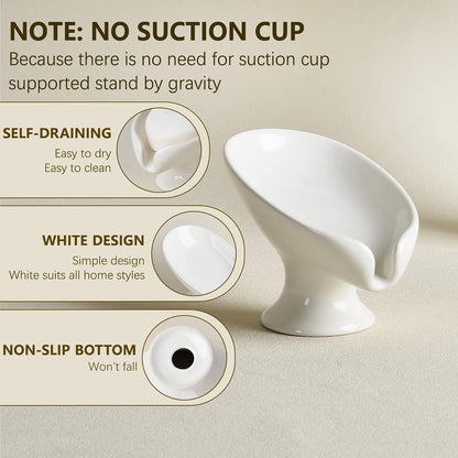 Soap Dish, Self Draining Bar Soap Holder for Bathroom Sink, Leaf-Shaped Drainage Ceramic Cream White Porcelain Decorative Soap Dish, ANTIS'S HOME