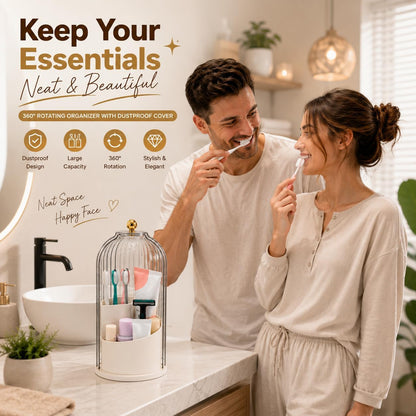Rotating Toothbrush Holder with Cover, Storage for Bathroom, Dustproof Toothbrush Holder with Sliding Lid Electric Tooth Brush and Makeup Brush Organizer for Vanity, Dustproof with Cover