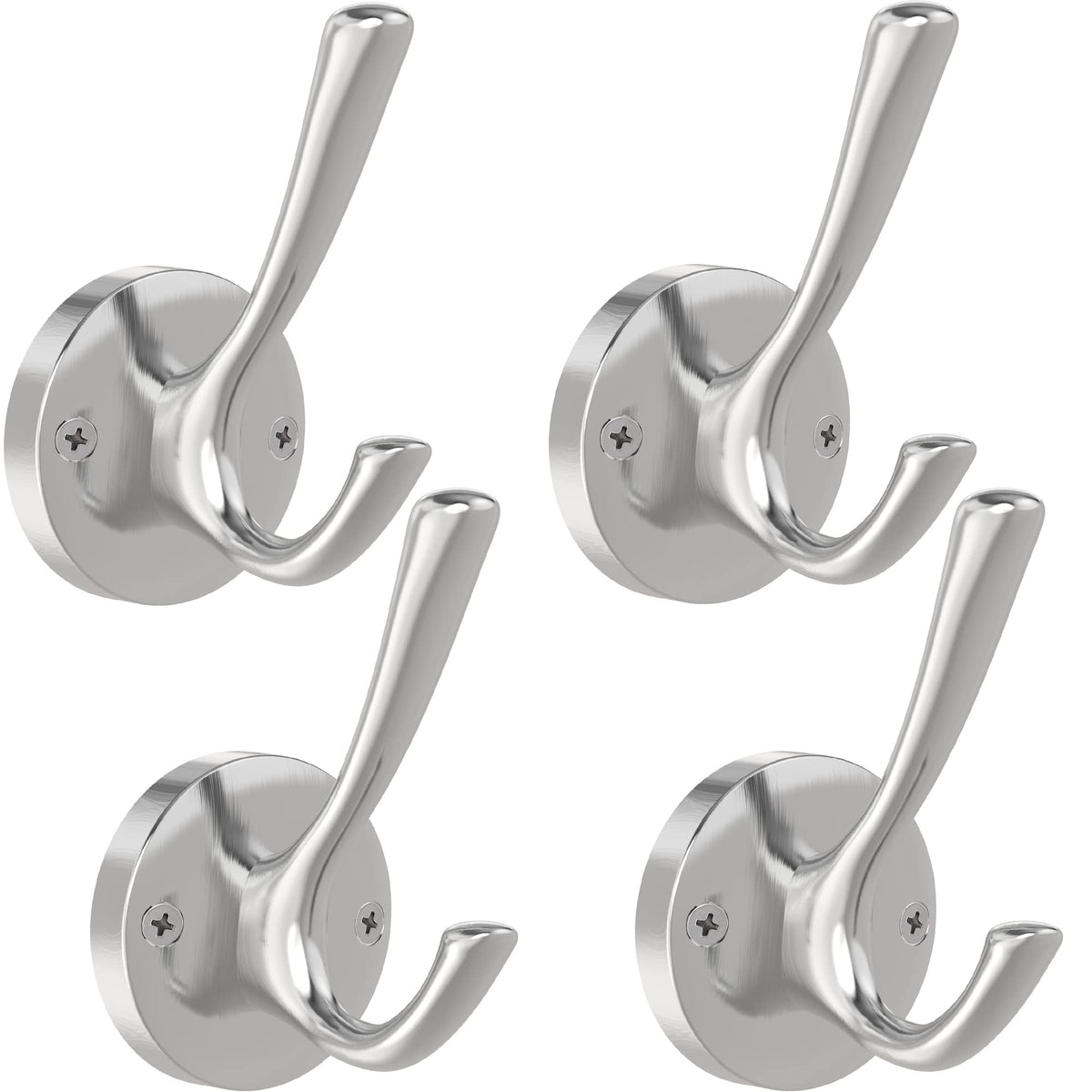 TOFIIGREM Brushed Nickel Wall Hooks Towel Hooks, 2 Pack Coat Robe Hook Heavy Duty Bathroom Double Hook Wall Mounted, Hand Towel Hooks for Closet Entryway Cubicle Kitchen