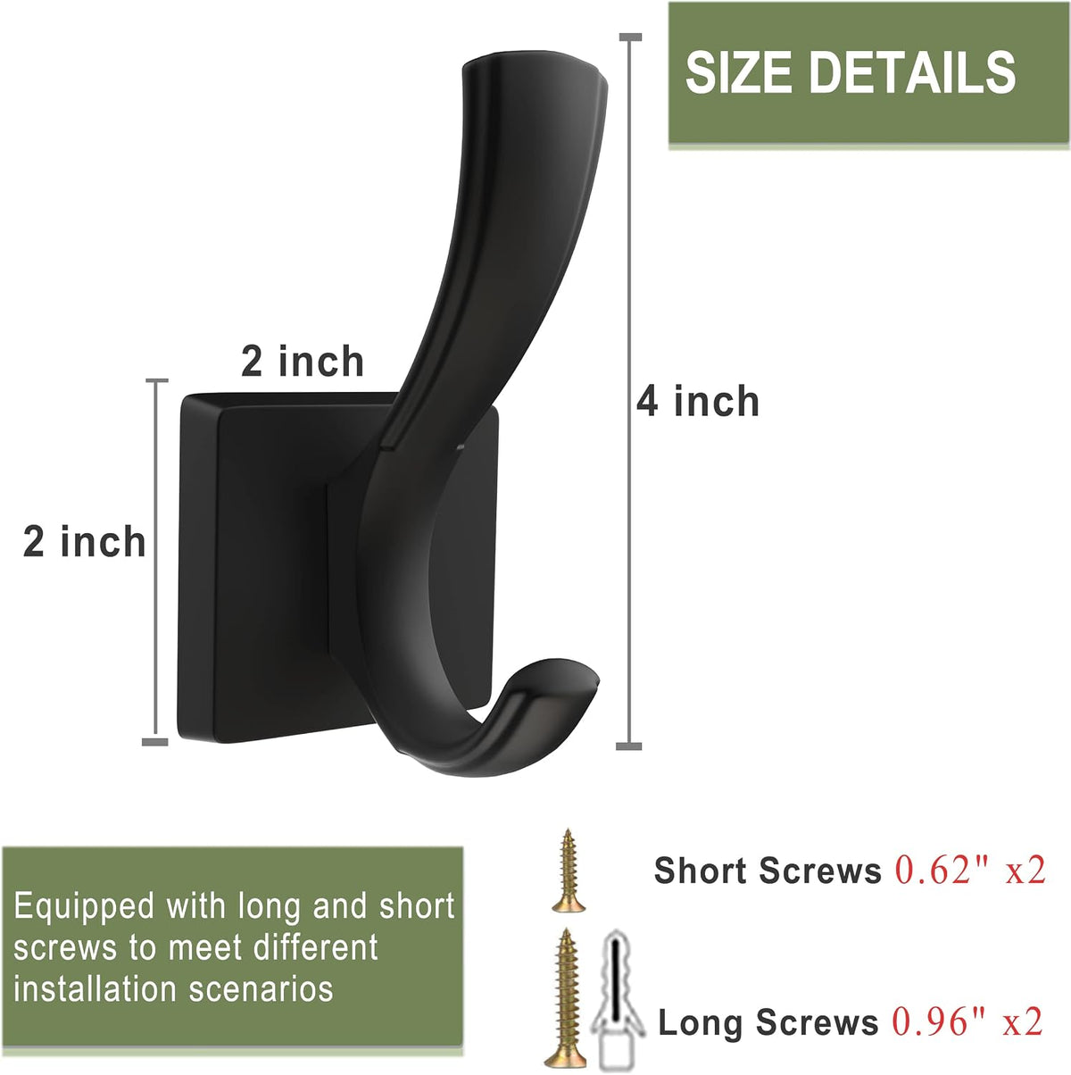 TOFIIGREM Black Towel Hooks, Coat Robe Hooks Bathroom Entryway Mudroom Pool Hooks for Wall Mount Hanging Towels Bathrobe Key Hat Backpack (2 Pack, Black)