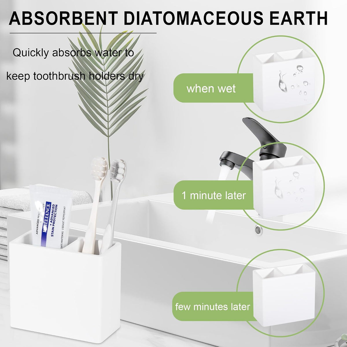 Diatomite Toothbrush Holder Toothpaste Organizer, White