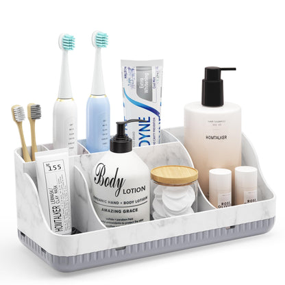 Bathroom Counter Organizer and Storage, 7 Slots Detachable Toothbrush Holders for Bathrooms, Anti-Slip Electric Toothbrush and Toothpaste Holder Countertop Vanity Organizer Accessories for Adults Kids