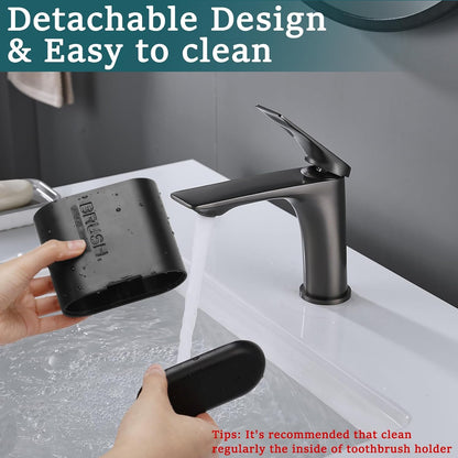 Bamboo Toothbrush Holder for Bathrooms Toothpaste Organizer, Small, Black