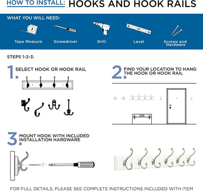 Franklin Brass (5-Pack) Double Wall Hooks 2-Prong Coat/Hat Matte Nickel Hooks for Hanging Wall Mount Hanger Clothes, Purse, Bag, Towel Organization Decorative Wall Hooks FBDPRH5-MN-C