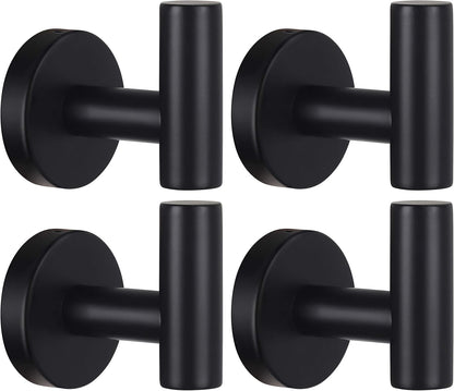 Towel Hooks Bathroom Coat Robe Wall Hook Heavy Duty Door Hanger Towel Robe Clothes Cabinet Closet Sponges Rack for Bathroom Bedroom Kitchen Hotel Pool 4 Packs Black(Drilling Installation)