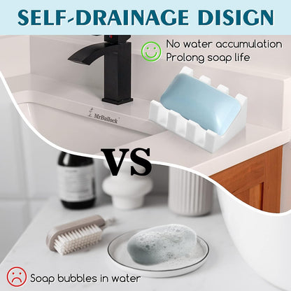 Silicone Soap Dish Self Draining with Suction Cups (White, 1 Pack)