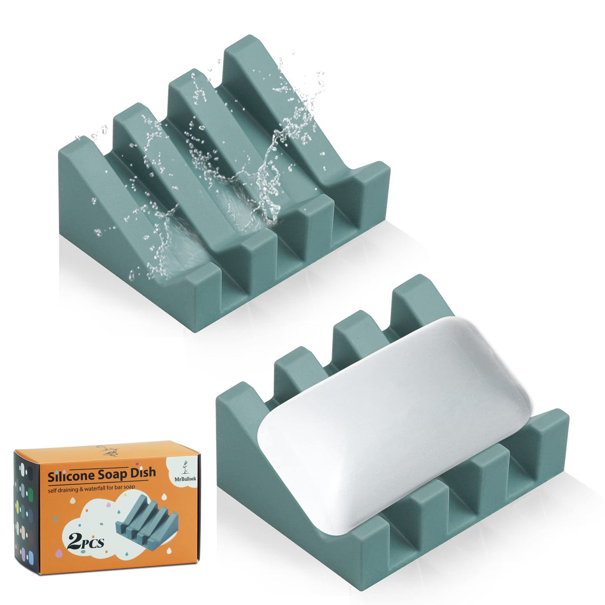 Silicone Soap Dish Self Draining with Suction Cups (White, 2 Pack)