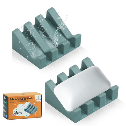 Silicone Soap Dish Self Draining with Suction Cups (White, 2 Pack)