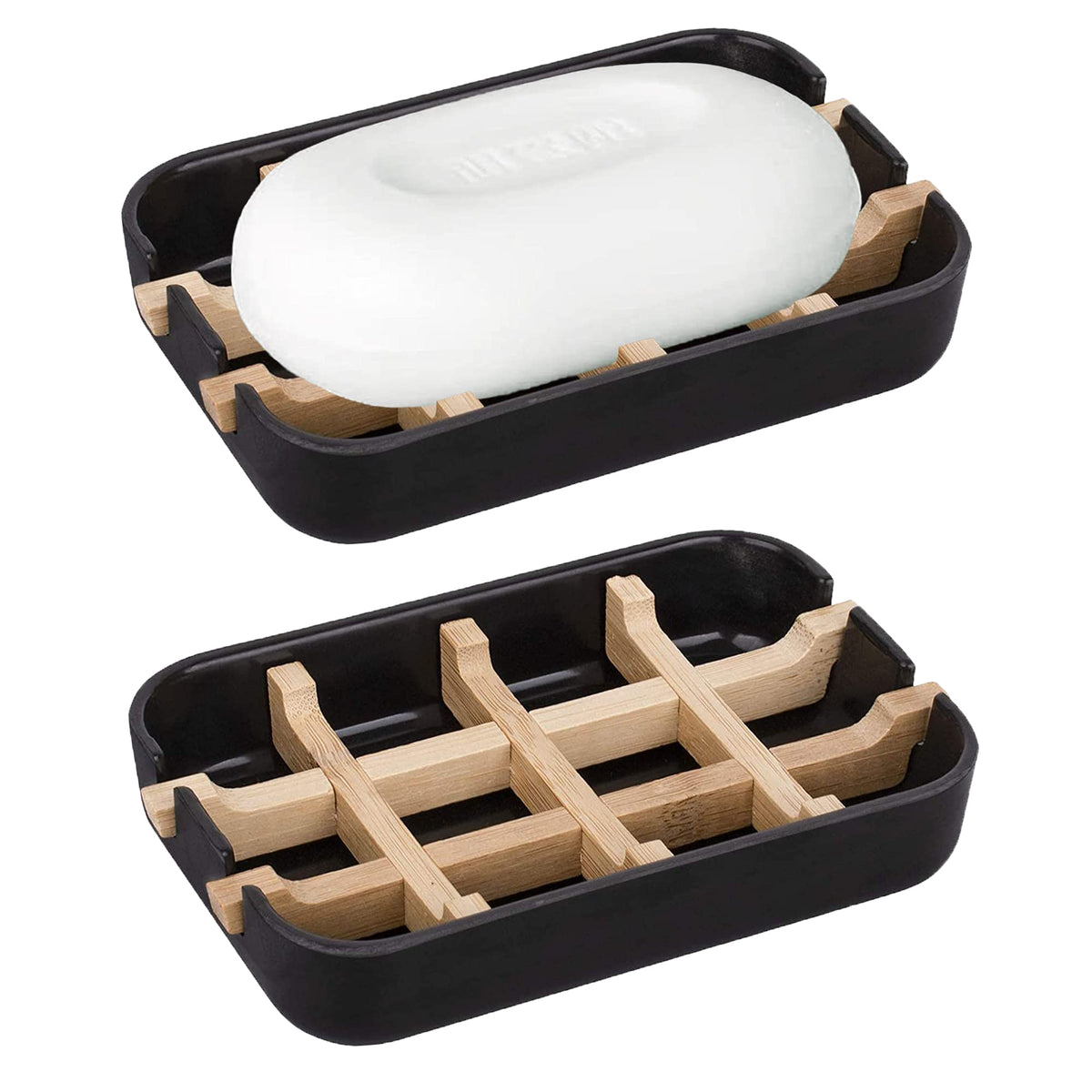 Aoheuo Modern Bamboo Fiber soap Holder and soap Dish Combination (Removable), White, 5.12 Long by 3 Wide, 0.98 inches high, Used in Kitchens, bathrooms, and bar Sinks