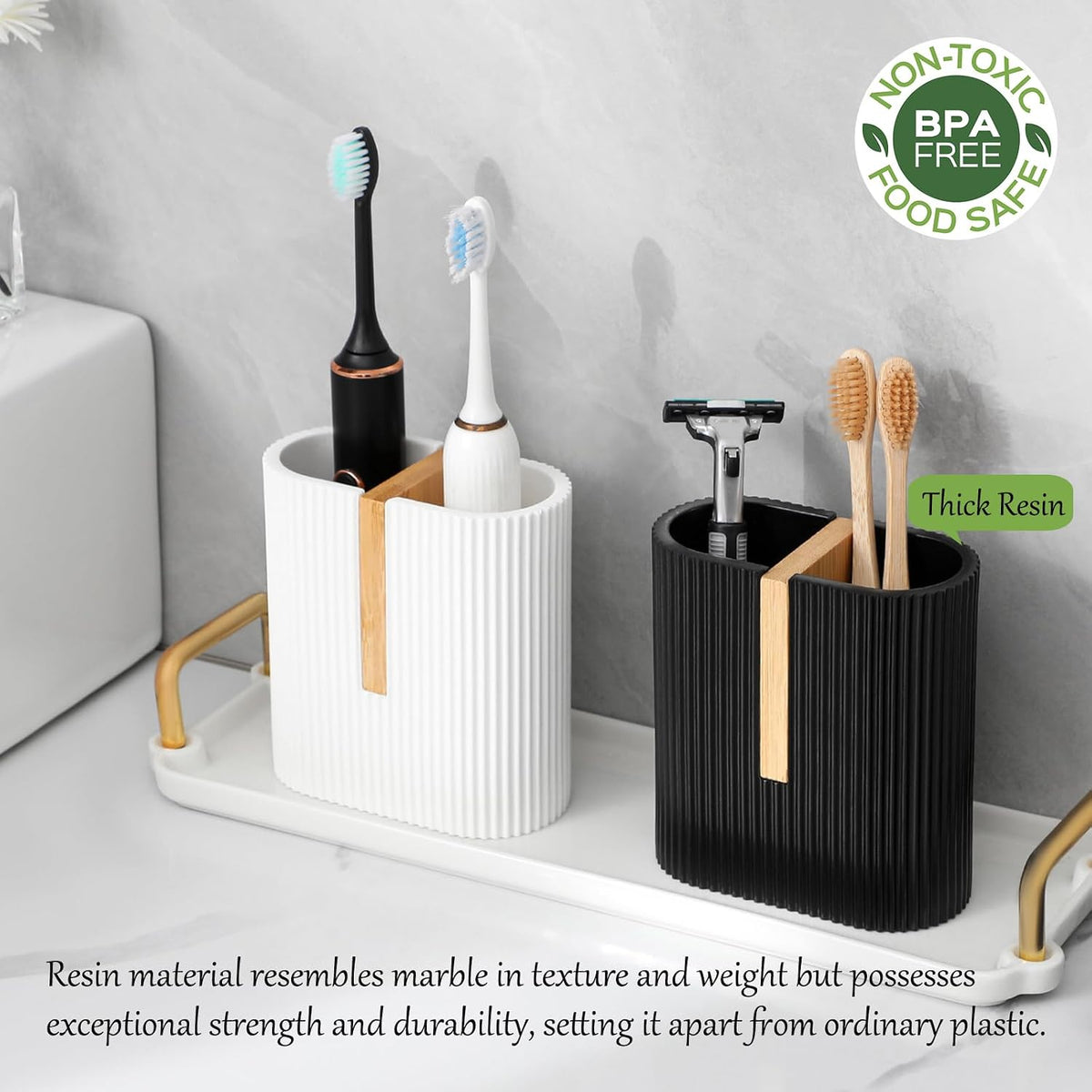 Toothbrush Holders for Bathroom, Bamboo Electric Toothbrush Stand, White
