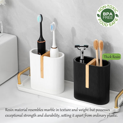 Toothbrush Holders for Bathroom, Bamboo Electric Toothbrush Stand, White