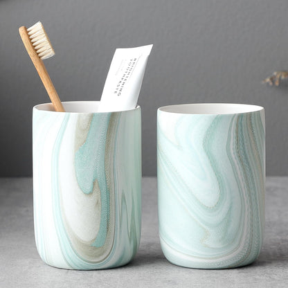 Toothbrush Holders for Bathrooms - 2 Cups Ceramic Toothbrush Toothpaste Holders Set, White Bathroom Tumbler Cups Reusable Toothbrush Mouthwash Cup, Bathroom Counter Organizer