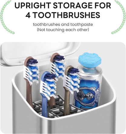 GFWARE Bathroom Toothbrush Holder with Cover, Ventilated & Drainage, Silver