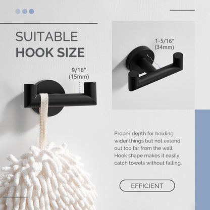 Angle Simple Double Towel Hook for Bathroom, Robe Coat Hook, Matte Black