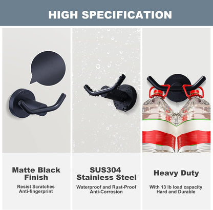 ARCORA Matte Black Towel Hooks, SUS 304 Stainless Steel Bathroom Robe Hooks