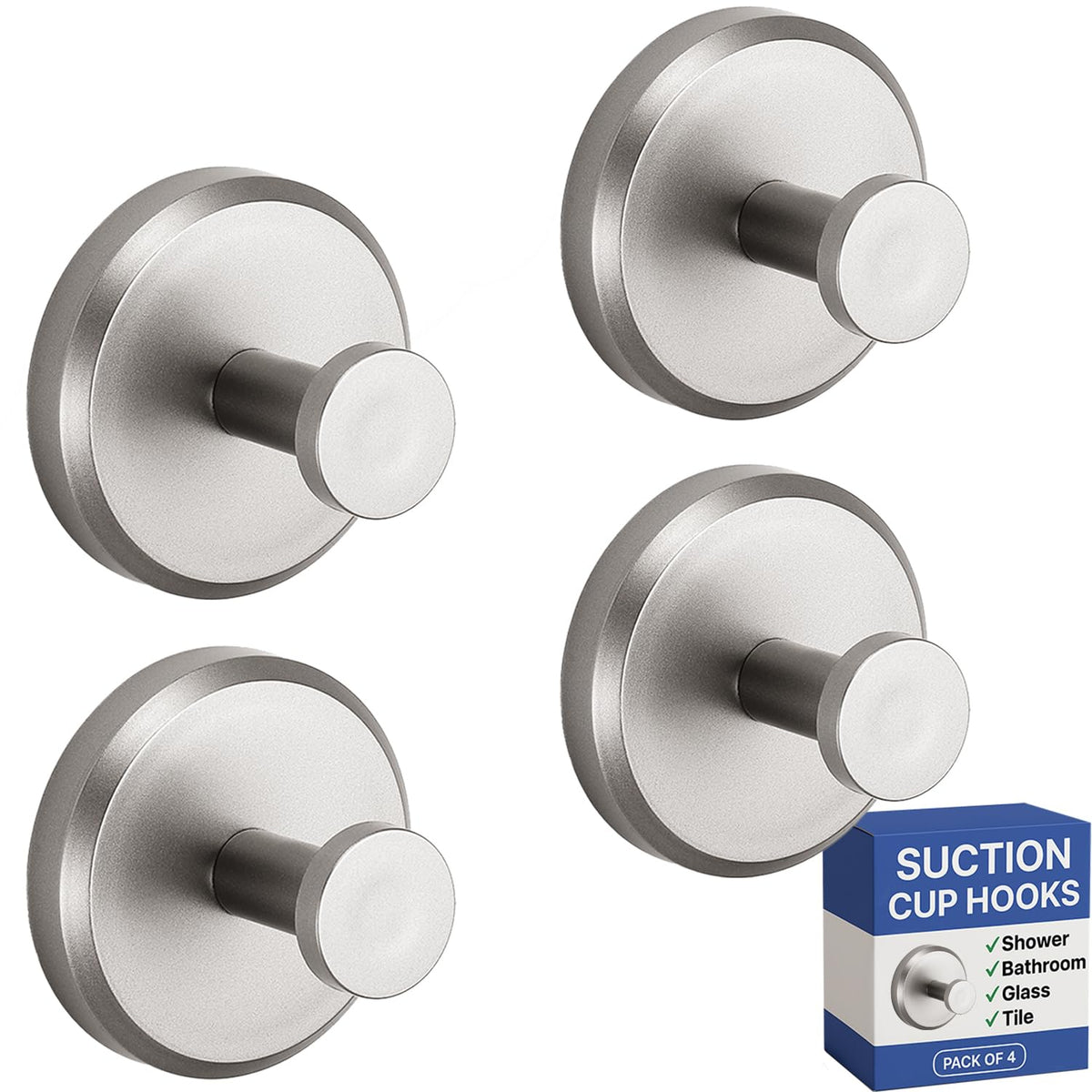 HOME SO Suction Cup Hooks for Shower & Bathroom Towel Holder 4-Pack Gold