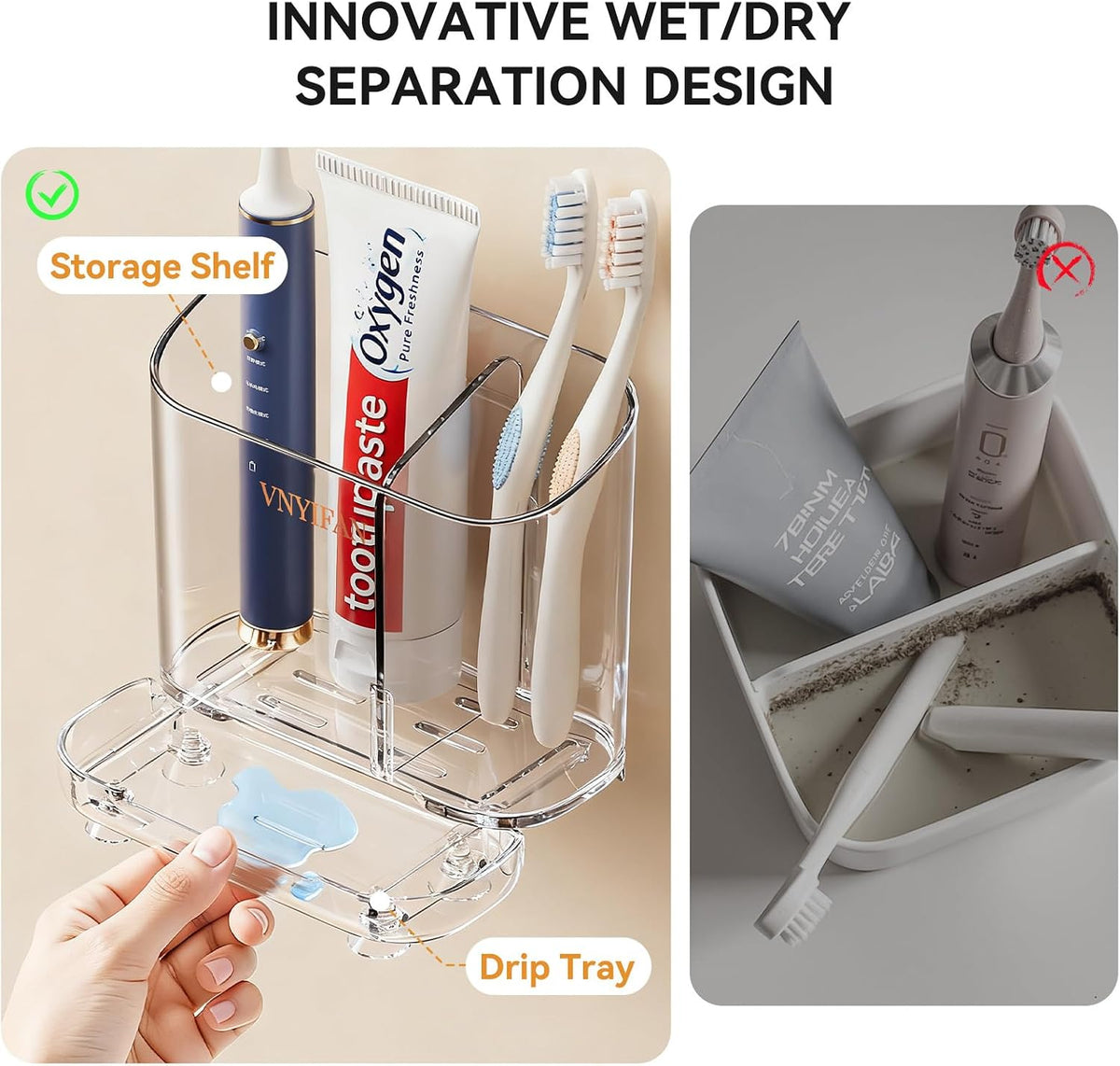 2 Slots Electric Toothbrush Holders Wall Mounted for Bathrooms