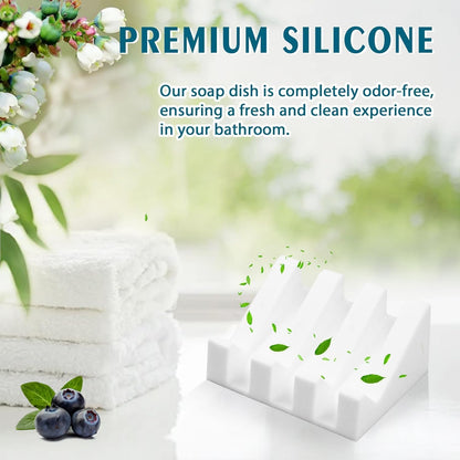 Silicone Soap Dish Self Draining with Suction Cups (White, 2 Pack)