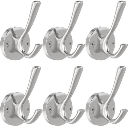 TOFIIGREM Brushed Nickel Wall Hooks Towel Hooks, 2 Pack Coat Robe Hook Heavy Duty Bathroom Double Hook Wall Mounted, Hand Towel Hooks for Closet Entryway Cubicle Kitchen