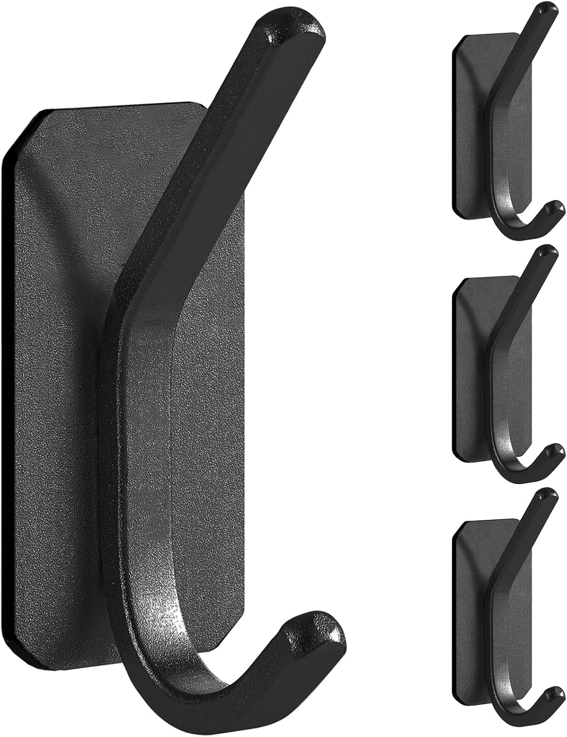 Paoli Heavy Duty Adhesive Wall Hooks, 30 lb Max Load Waterproof Hooks for Bathroom Towels Coats Bags, No Drill Damage-Free for Renters Apartment Dorm, Matte Black, 4 Pack