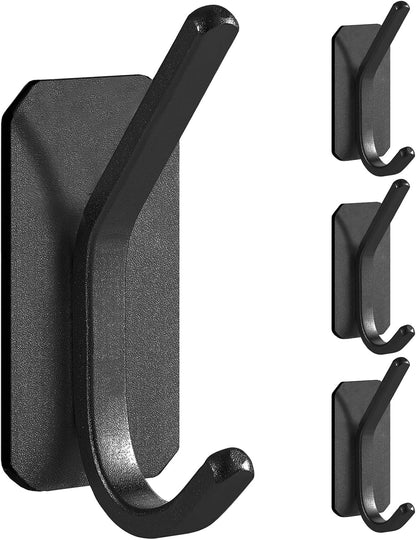 Paoli Heavy Duty Adhesive Wall Hooks, 30 lb Max Load Waterproof Hooks for Bathroom Towels Coats Bags, No Drill Damage-Free for Renters Apartment Dorm, Matte Black, 4 Pack