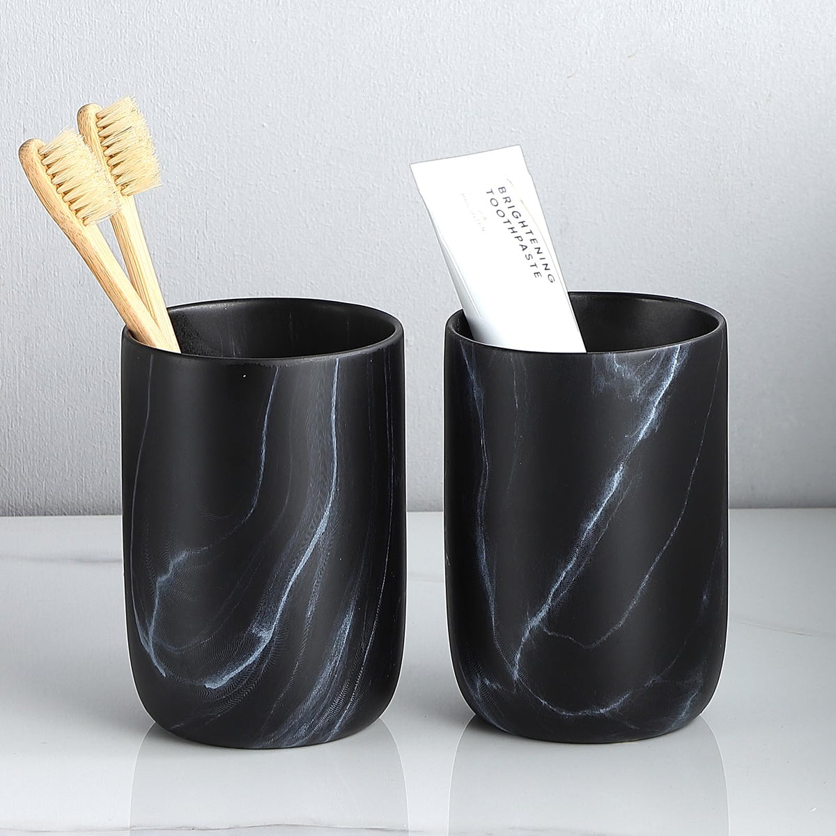 Toothbrush Holders for Bathrooms - 2 Cups Ceramic Toothbrush Toothpaste Holders Set, White Bathroom Tumbler Cups Reusable Toothbrush Mouthwash Cup, Bathroom Counter Organizer