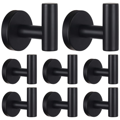 Towel Hooks Bathroom Coat Robe Wall Hook Heavy Duty Door Hanger Towel Robe Clothes Cabinet Closet Sponges Rack for Bathroom Bedroom Kitchen Hotel Pool 4 Packs Black(Drilling Installation)