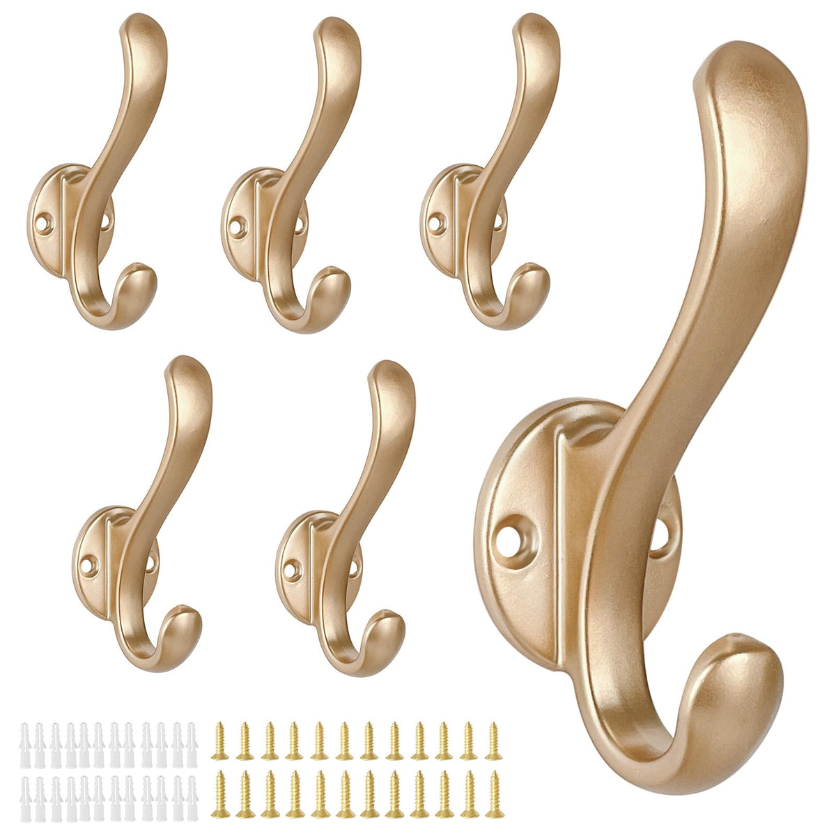 6 Pack Coat Hooks Wall Mount Heavy Duty Utility Retro Double Hooks for Hanging Coats,Hat, Towel, Key, Robe, Scarf, Bag, Cap (Black)