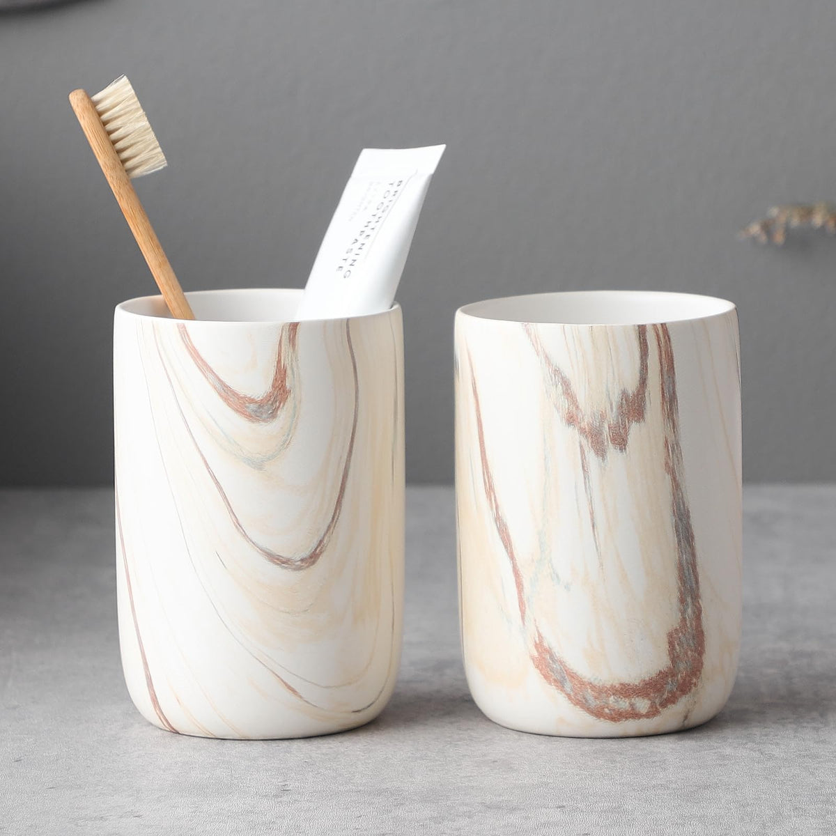 Toothbrush Holders for Bathrooms - 2 Cups Ceramic Toothbrush Toothpaste Holders Set, White Bathroom Tumbler Cups Reusable Toothbrush Mouthwash Cup, Bathroom Counter Organizer