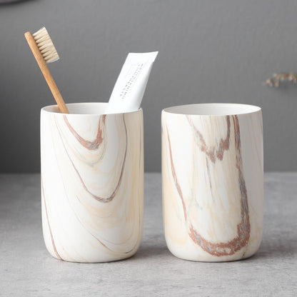 Toothbrush Holders for Bathrooms - 2 Cups Ceramic Toothbrush Toothpaste Holders Set, White Bathroom Tumbler Cups Reusable Toothbrush Mouthwash Cup, Bathroom Counter Organizer
