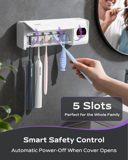 Toothbrush Holder for Bathroom Wall Mounted, Rechargeable - White