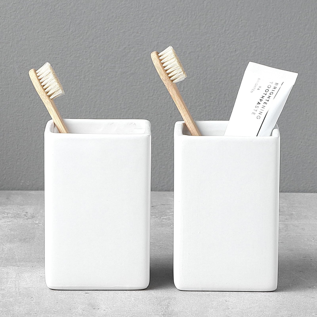 Ceramic Black Square Toothbrush Holder for Bathrooms - 1 Cup Square Toothbrush Toothpaste Holders, Bathroom Tumbler Cup Reusable Toothbrush Mouthwash Cup, Bathroom Counter Organizer.