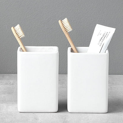 Ceramic Black Square Toothbrush Holder for Bathrooms - 1 Cup Square Toothbrush Toothpaste Holders, Bathroom Tumbler Cup Reusable Toothbrush Mouthwash Cup, Bathroom Counter Organizer.