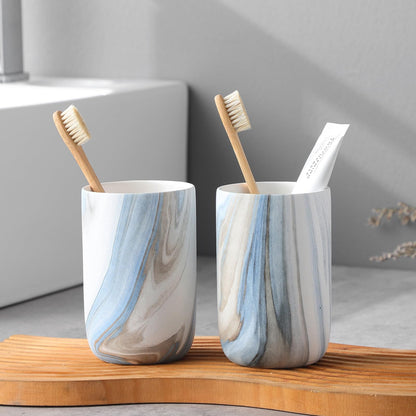 Toothbrush Holders for Bathrooms - 2 Cups Ceramic Toothbrush Toothpaste Holders Set, White Bathroom Tumbler Cups Reusable Toothbrush Mouthwash Cup, Bathroom Counter Organizer