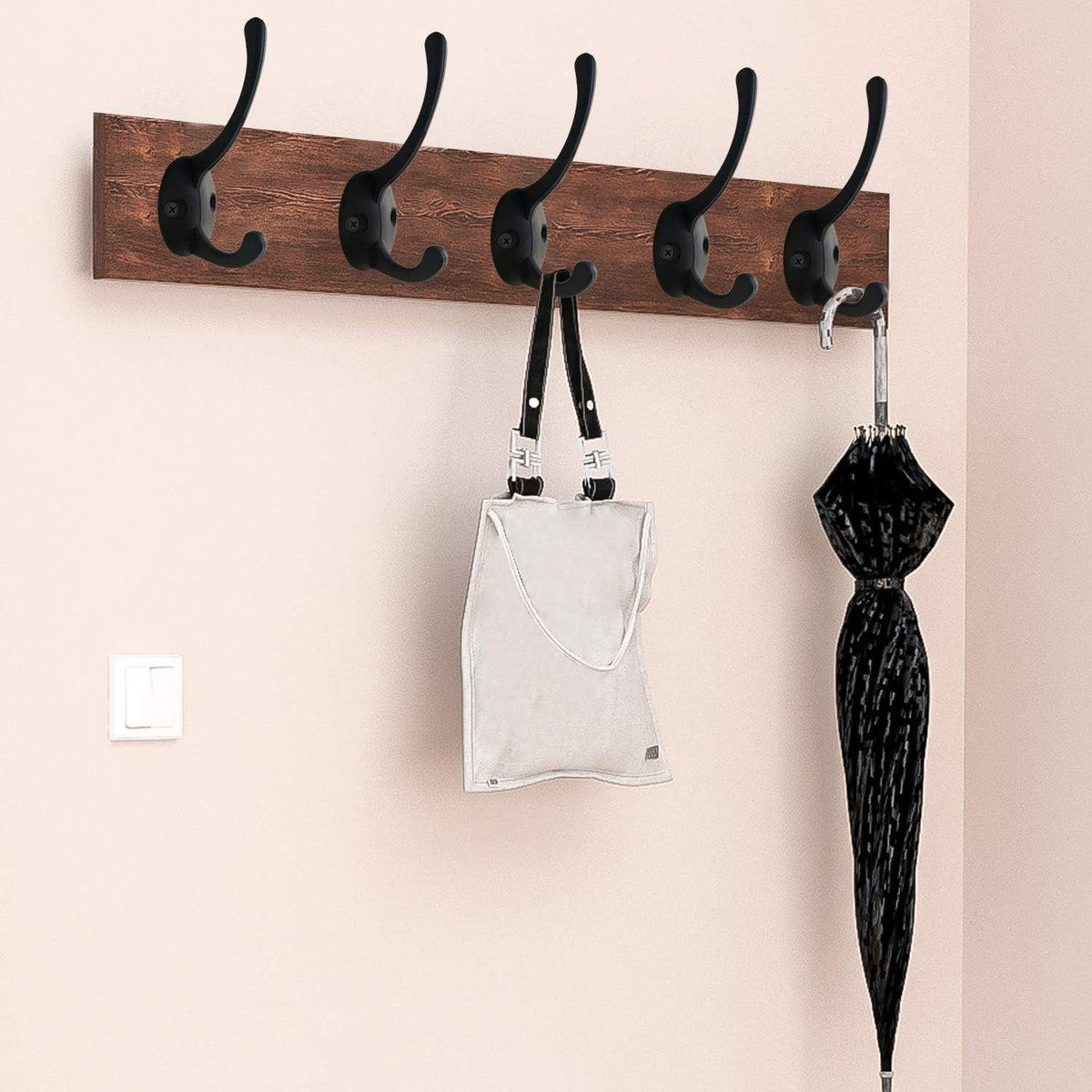 IBosins 12 Pack Black Double Coat Hooks Wall Mounted with 24 Screws