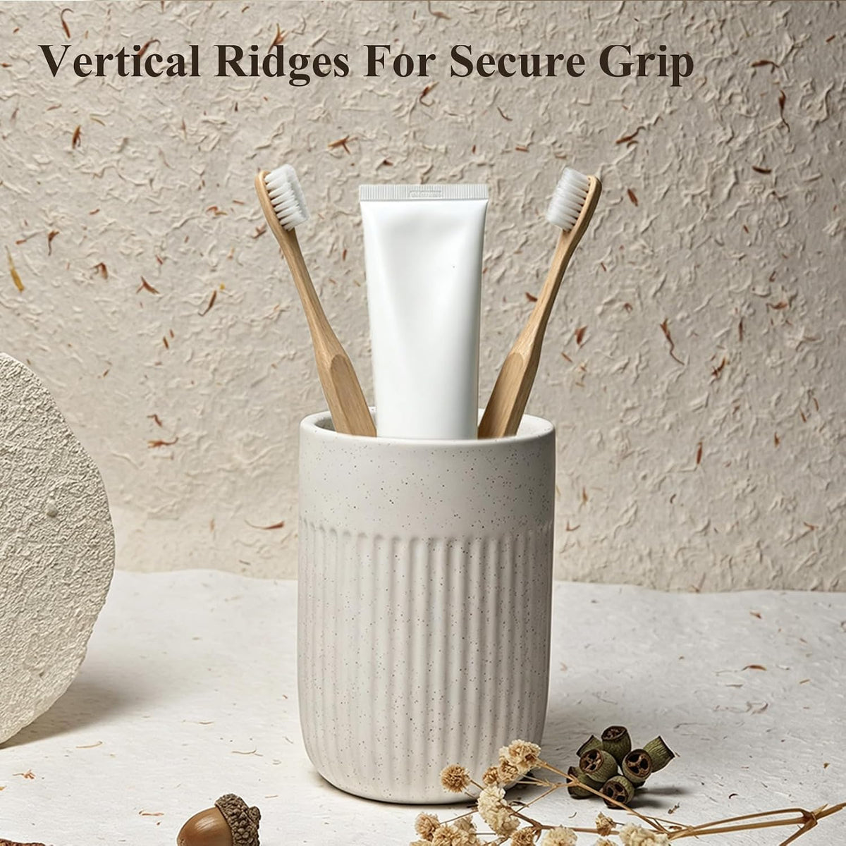 White Toothbrush Holder for Bathroom Ceramic Toothbrush Cup