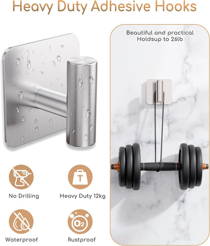 Aikzik 4 Pack Large Heavy Duty Wall Hooks - 26lb Max, Stainless Steel Adhesive Towel Hook, Shower Hooks for Hanging Towel, Coat, Robe, Wall Hook for Use in Bathroom, Kitchen and Door