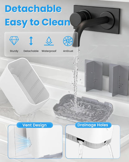 Toothbrush and Toothpaste Holders for Bathrooms Countertop - Detachable 5 Slots Kids Electric Toothbrush Holders Set Wall Mounted with Removable Dividers for Bathroom Decor and Accessories Organizer