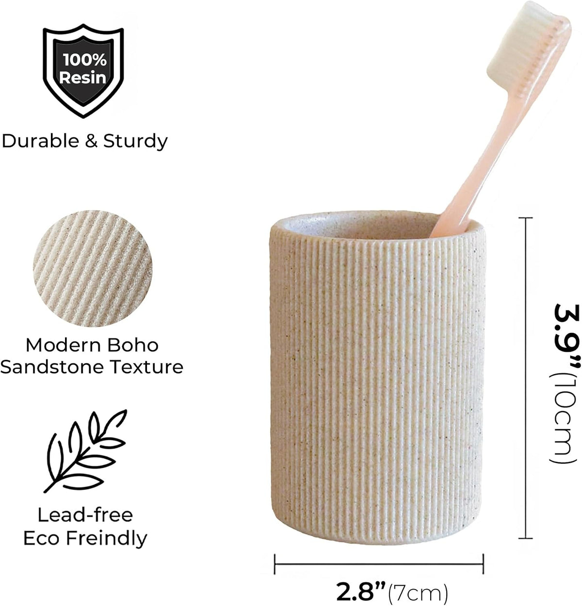 Small Sand Beige Toothbrush Holder for Bathroom Countertop, 7oz