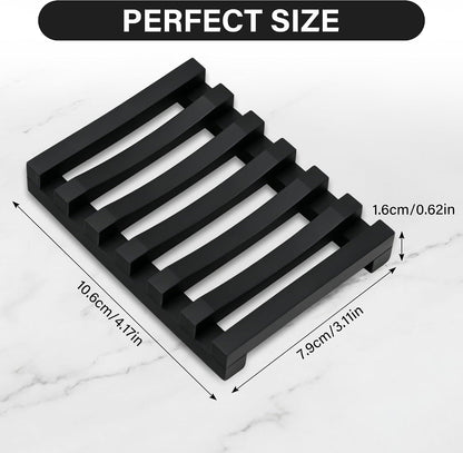 Slotted Silicone Soap Dish 2 Pcs, Self Draining Soap Holder with Raised Bar Design, Non Slip Soap Saver Tray, Quick Dry Soap Dish for Bathroom Kitchen Sink Shower, Black