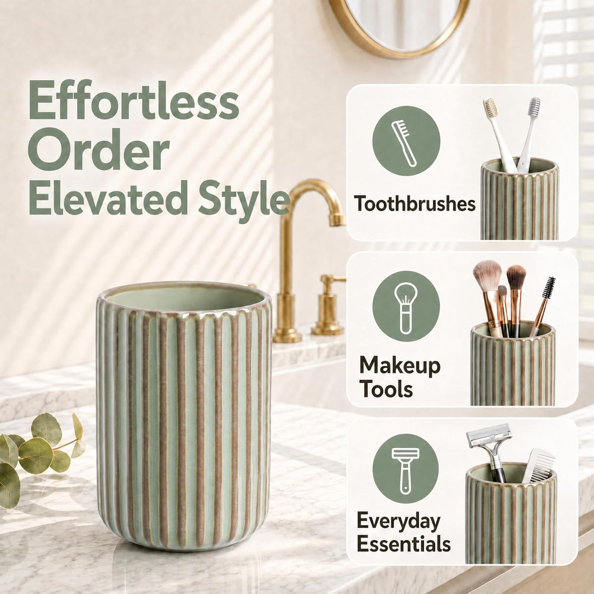 Green Ceramic Toothbrush Holder Cup